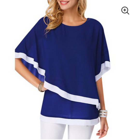 Tops - Loose Chiffon Batwing Short Flutter Sleeve Blouse